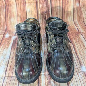 John Fluevog Gold & Red Striped Vintage Leather Lace-Up Derby Shoes Size 12.5